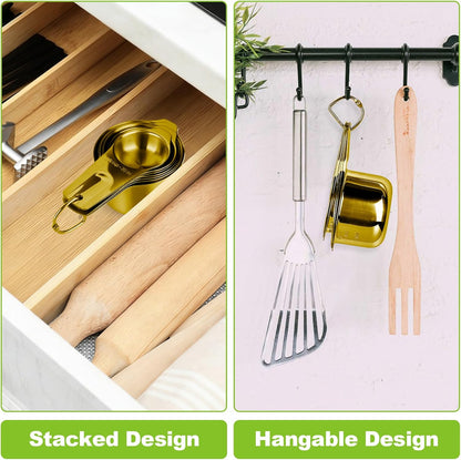 Stainless Steel Measuring Cups Set of 7, Stackable Measure Cups Kitchen Gadgets for Cooking Baking Supplies Tools, Nesting Metal Cup Spoons Easy to Read Markings for Dry & Liquid Measurements Baker
