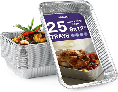 MATANA 25 Pack 10x14 Aluminum Pans, Lasagna Pan Disposable Baking Tin Foil Pan, Half Size Deep Steam Table Pan, Aluminum Tray, Great for Oven Roasting, Chafing, Heating, Serving Food, Parties