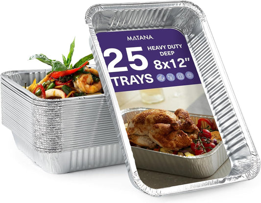 MATANA 25 Pack 10x14 Aluminum Pans, Lasagna Pan Disposable Baking Tin Foil Pan, Half Size Deep Steam Table Pan, Aluminum Tray, Great for Oven Roasting, Chafing, Heating, Serving Food, Parties