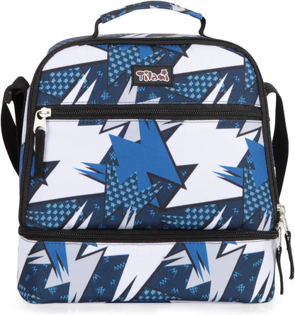 Tilami Lunch Bags Insulated Adjustable Strap Zipper, Two Compartments Cooler Bags, Bento Bags for Kids Toddlers (Blue)