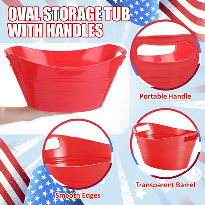 Norme 24 Pcs Oval Storage Tub with Handles, 4.5l Plastic Ice Buckets Bulk for Wine Beer Champagne Drink Cooler Beverage Storage Tub for Parties BBQ Weddings Party Outdoor Celebration(Blue & Red)