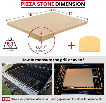 Unicook Pizza Stone for Oven Grill, 12" x 11" Rectangular Cordierite Stone