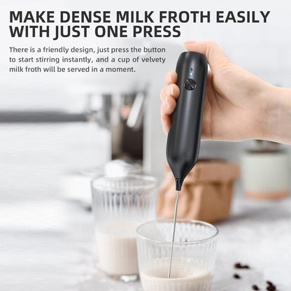 CIRCLE JOY Rechargeable Milk Frother Handheld with Stand, Dual Spring Whisk Head Electric Coffee Frother Foam Maker, Portable Drink Mixer for Cappuccino, Latte, Matcha, Black