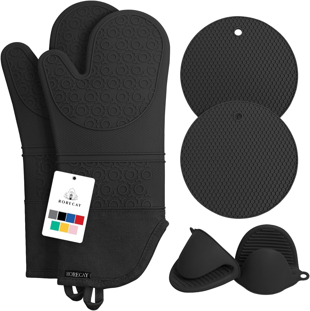 RORECAY Silicone Oven Mitts and Pot Holders Sets, Gloves for Kitchen, Beige