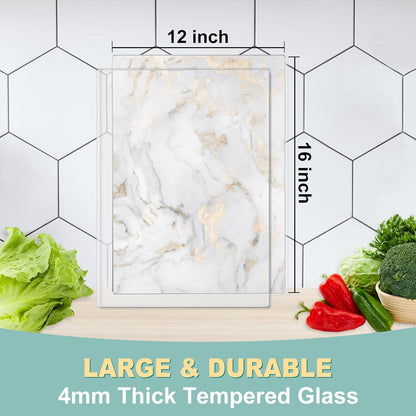 VASUHOME Tempered Glass Cutting Board Set of 2-16x12 inch Marble Pattern Cutting Board for Kitchen Counter - Scratch, Heat, Shatter Resistant and Easy to Clean- Black and Clear