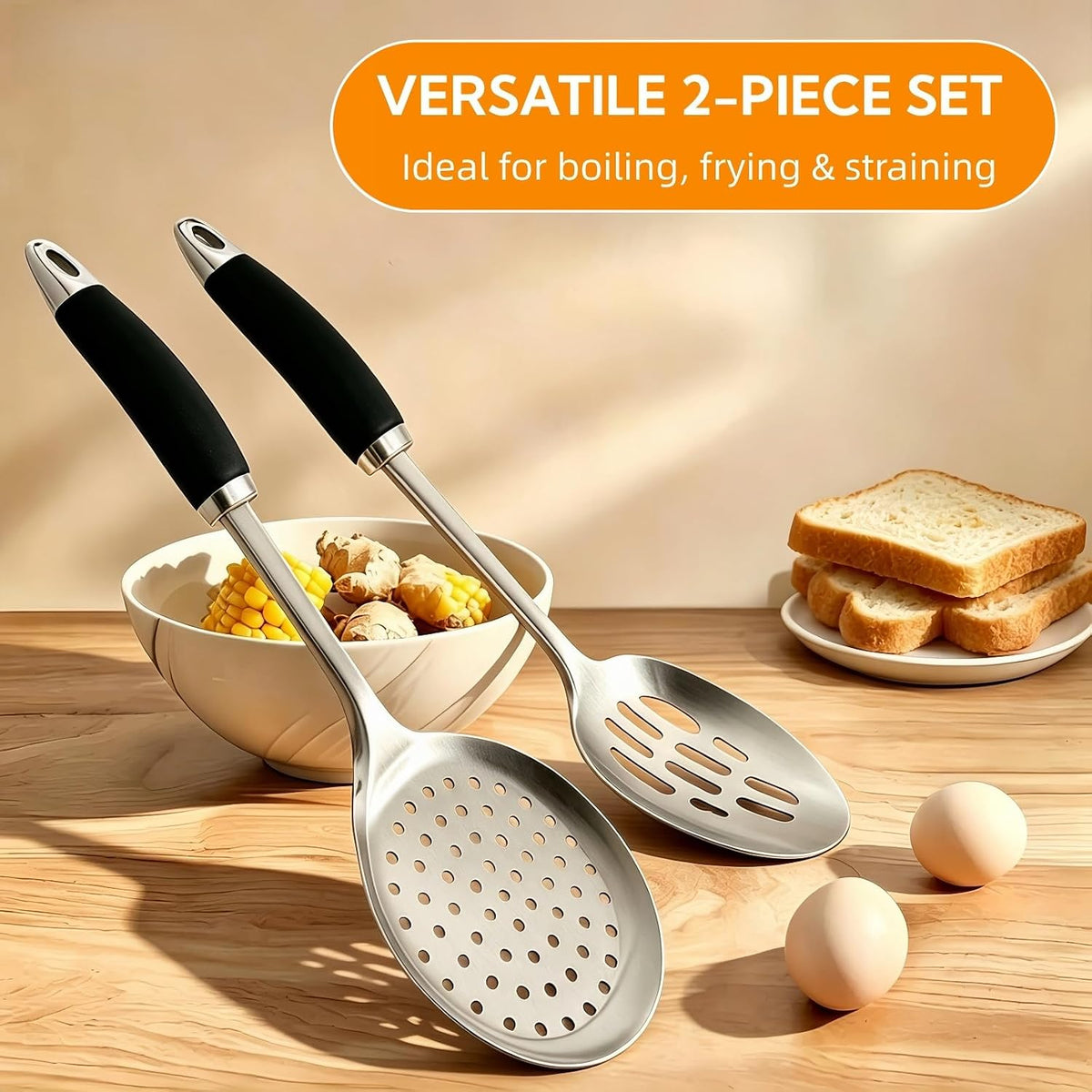Eryzca Slotted Spoons for Straining, Stainless Steel Spider Strainer