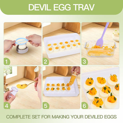 2-Layer Deviled Egg Containers With Lid,36pcs Easter Deviled Egg Tray Carrier with Handl Injector Piping Tool,Portable Stackable Egg Holder Platter Holder Organizer for Refrigerator Party Picnic Event