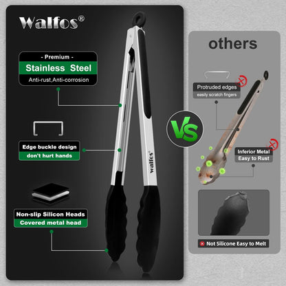 WALFOS Tweezer Tongs for Cooking, Kitchen Tweezers Stainless Steel Pasta Tweezers Tongs for Cooking, Roasting, Grabbing Small Objects, Dessert, BBQ, Spaghetti 3 Pcs (8+10+12-Inch)