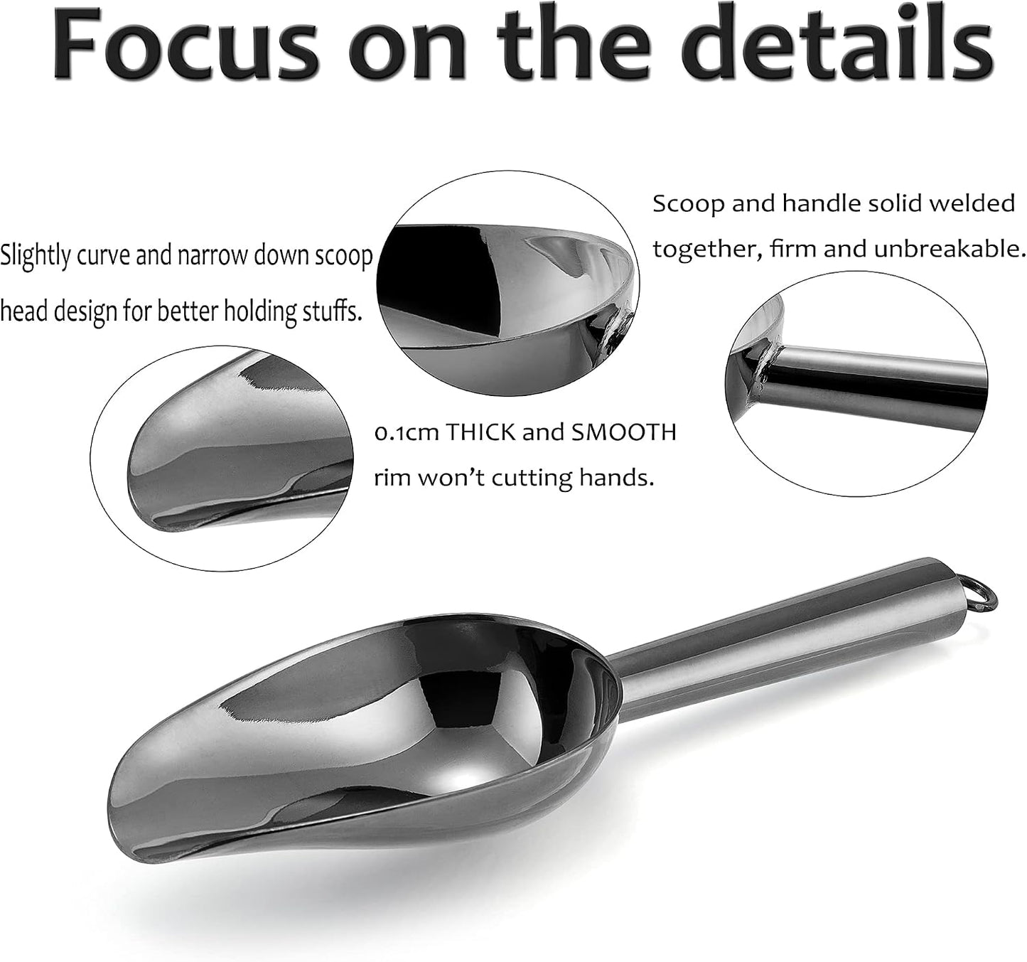 E-far Mini Scoop, 3 Ounce Stainless Steel Kitchen Utility Scoops, Ideal for Candy/Ice Cube/Flour/Sugar/Coffee Bean/Protein Powder, Food Grade & Anti Rust, Easy Clean & Dishwasher Safe (4 Pack)