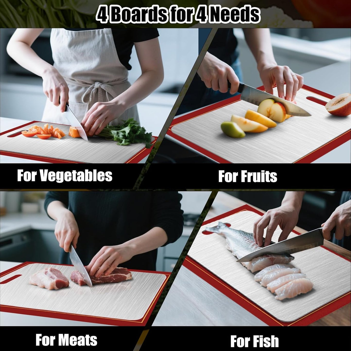 4 Pcs Stainless Steel Cutting Board, Metal Cutting Boards for Kitchen, Dishwasher Safe Chopping Board with Extra Anti-Slip Placemat (17.9"×11.8", 15.3"×11", 13.4"×9", 11.4"×7.8")