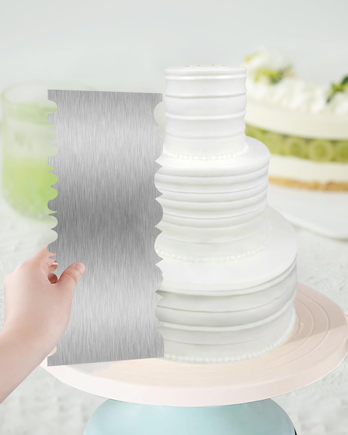 8.6 Inch Metal Cake Scraper Smoother, Edge Side Jagged Comb for Cream