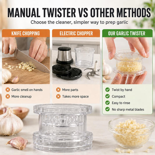 Garlic Chopper 2 Pack, Manual Garlic Twister & Mincer, Clear Garlic Grinder