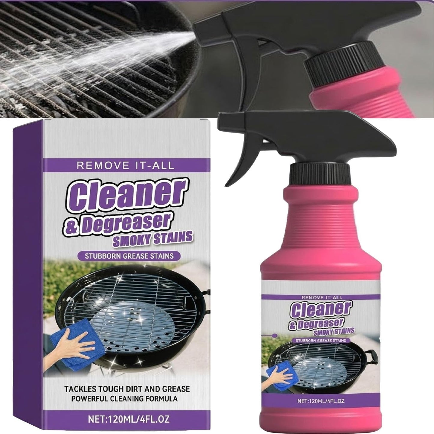 4Oz Grill Cleaner Spray - Fast-Acting Heavy-Duty BBQ Degreaser for Outdoor Grills, Smokers & Grates - Professional Grease Remover for Burnt Food (2pcs)