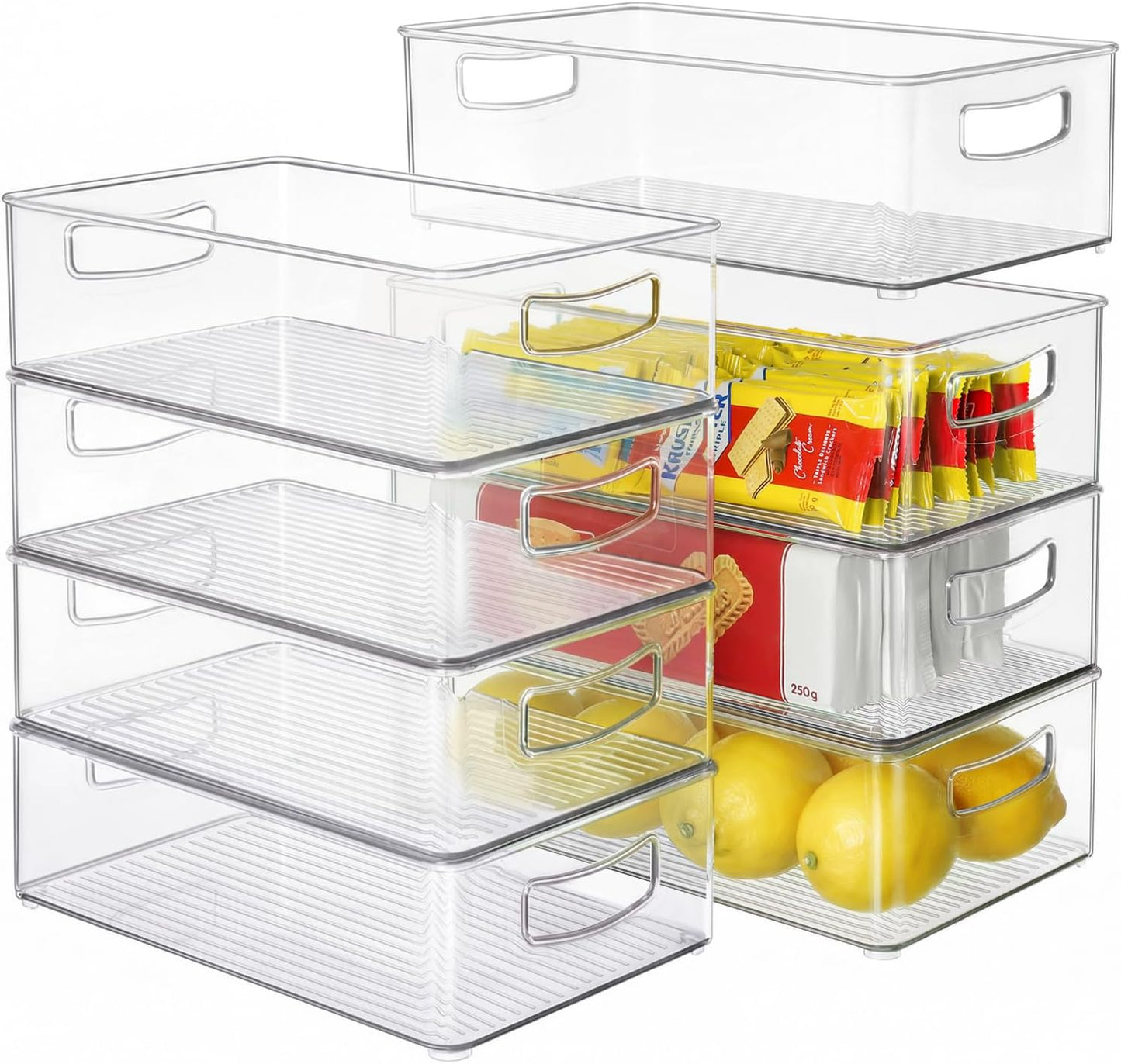 Heyuzb Set of 8 Clear Fridge Organizer Bins, Stackable Refrigerator Organizers and Storage for Fridge, Freezer, Pantry, BPA Free