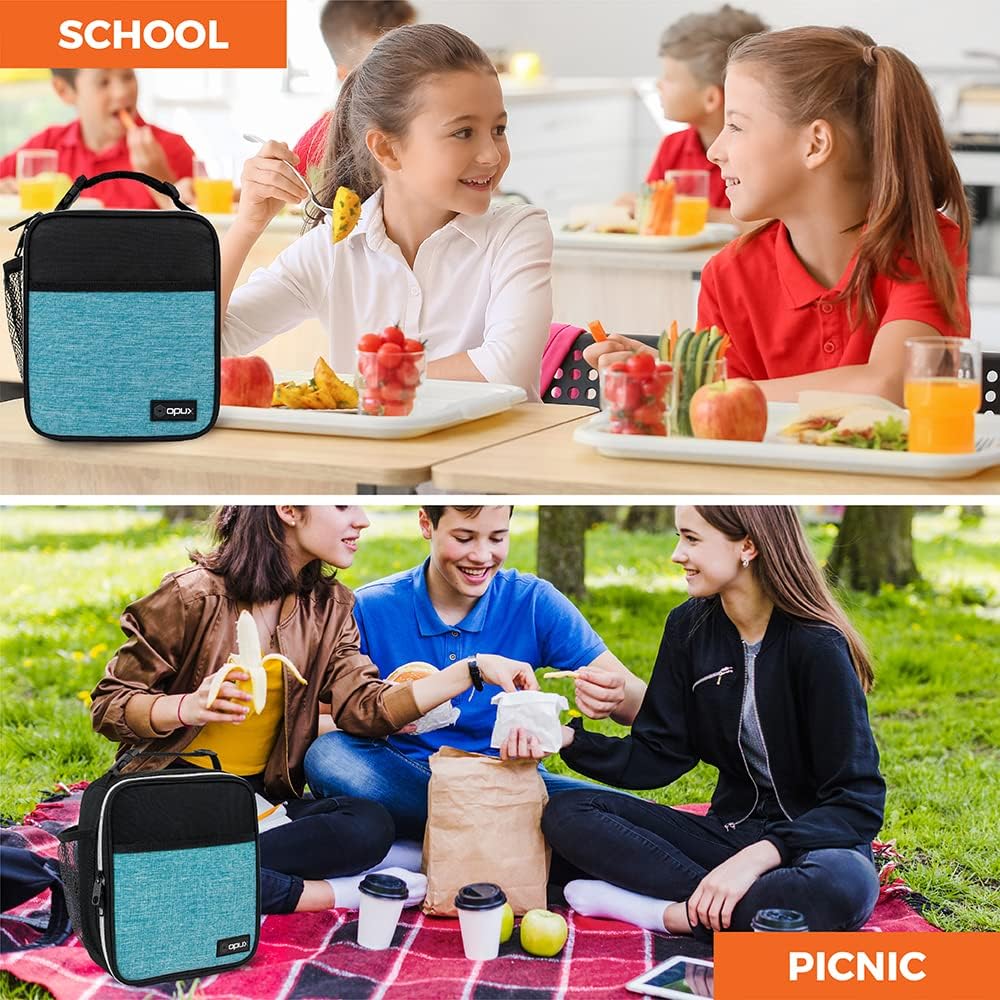 opux Premium Insulated Lunch Box, Soft School Lunch Bag for Kids Boys Girls, Leakproof Small Lunch Pail Men Women Work, Reusable Compact Cooler Tote Lunchbox for Office Adult, Black
