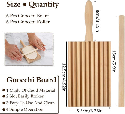 6 Set Gnocchi Boards and Ravioli Rolling Pin, Wood Pasta Roller Pin, Pasta Making Tools for Homemade Kitchen Cavatelli, Macaroni, Tortellini