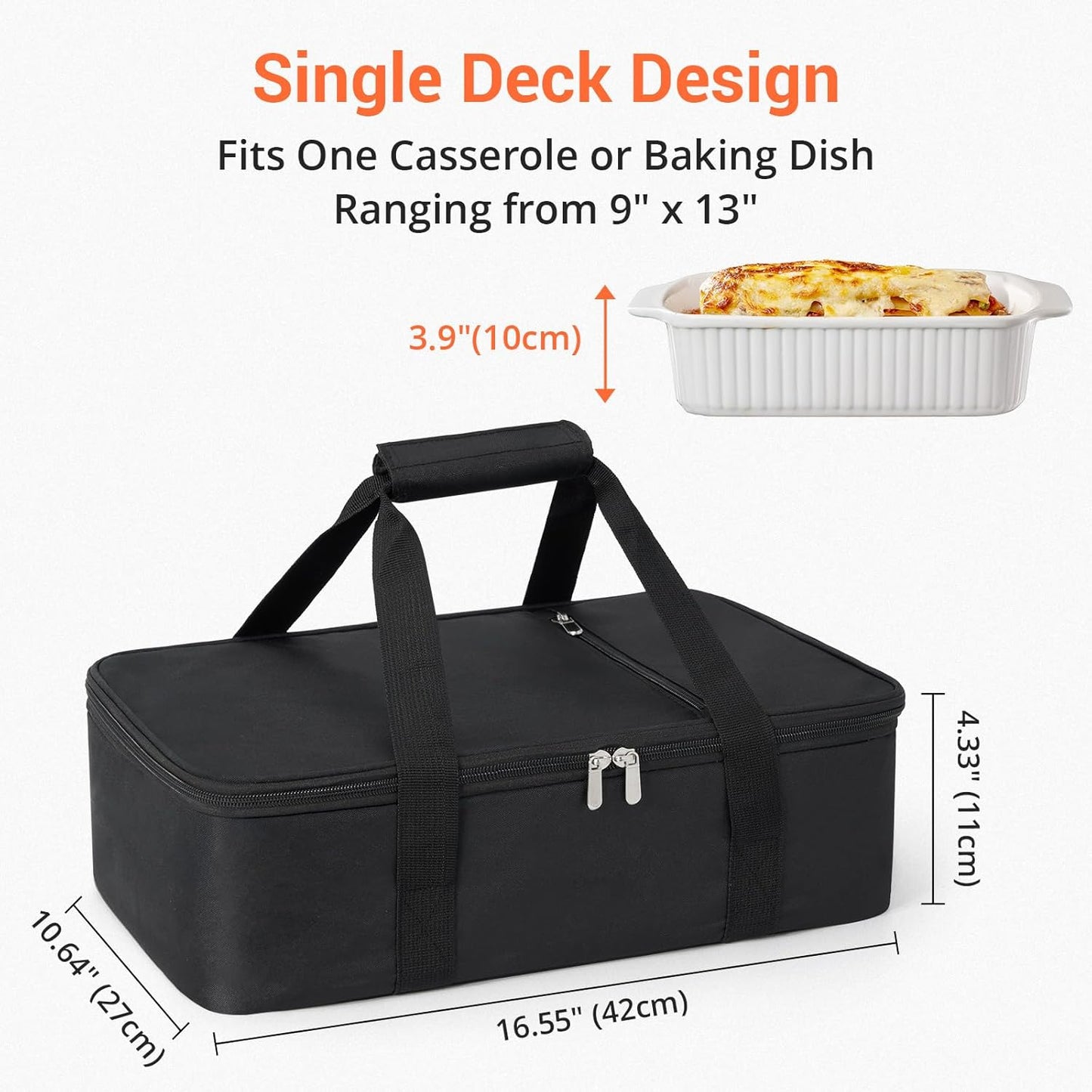 Insulated Casserole Carrier for Hot or Cold Food,Pie Carrier Bag Lunch Tote for Potluck Parties/Picnic/Cookouts, Fits 9"x13" Baking Dish,Grey