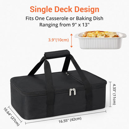 Insulated Casserole Carrier for Hot or Cold Food,Pie Carrier Bag Lunch Tote for Potluck Parties/Picnic/Cookouts, Fits 9"x13" Baking Dish,Grey