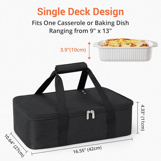 Insulated Casserole Carrier for Hot or Cold Food,Pie Carrier Bag Lunch Tote for Potluck Parties/Picnic/Cookouts, Fits 9"x13" Baking Dish,Grey