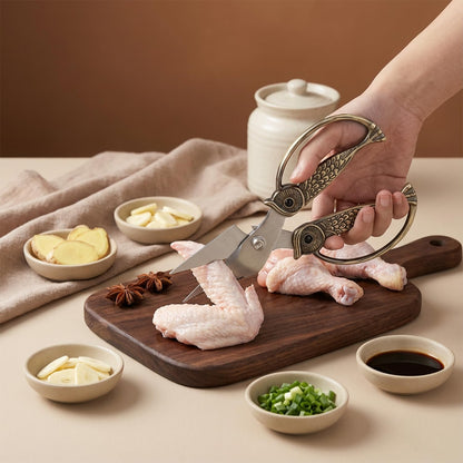 Kitchen Owl Scissors - Stainless Steel Kitchen Scissors, Sharp Meat Scissors, Dishwasher Safe, Heavy-duty Poultry Scissors, Food Cooking Scissors, Gift for Men and Women (Pearl nickel, large)