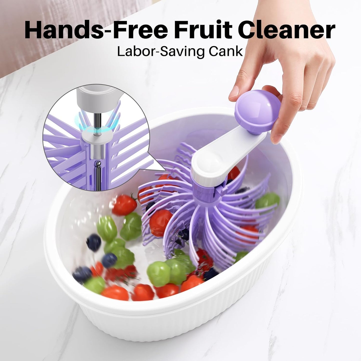 JOYMOOP Fruit Washer and Spinner with Brush, Large Cleaning Bowl for Fruits, Vegetables and Salad, Produce Scrubber