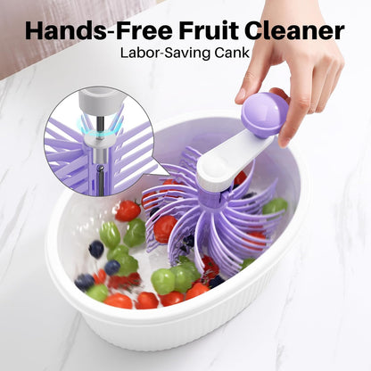 JOYMOOP Fruit Washer and Spinner with Brush, Large Cleaning Bowl for Fruits, Vegetables and Salad, Produce Scrubber