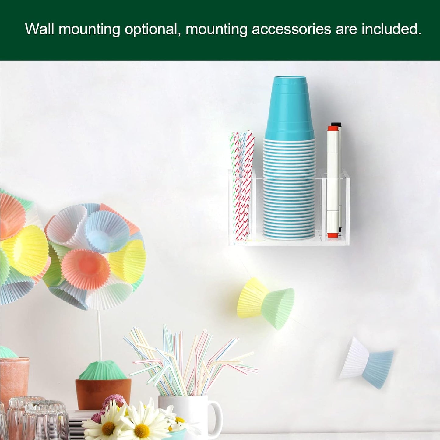 Double Cup Holder with Marker Slot, Party Cup Dispenser Acrylic Cup Organizer Mark Your Cup and Drink Up Caddy Modern Bar Counter Decor, Clear