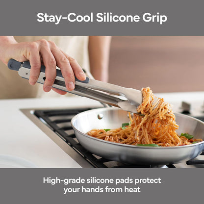 Misen Kitchen Tongs - Dishwasher Safe, Heavy Duty - Precision Stainless Steel Grilling Tool - Heat Resistant - Perfect for Serving and Air Frying - 13 Inch | Gray