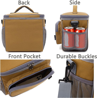 FlowFly Insulated Reusable Lunch Bag Adult Large Lunch Box for Women and Men with Adjustable Shoulder Strap,Front Zipper Pocket and Dual Large Mesh Side Pockets,Cherry - Colors A