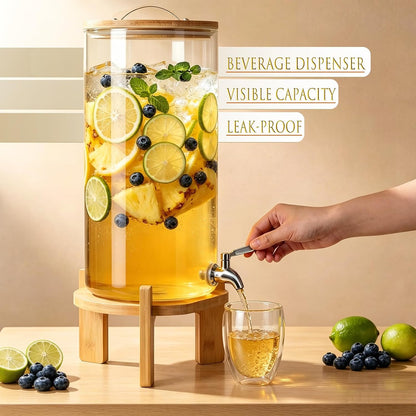 Beverage Dispenser, 4Gallon Glass Drink Dispenser with Stand, Stainless Steel Spigot, Ideal for Parties, Bars, Restaurants (15L/4 Gallon)