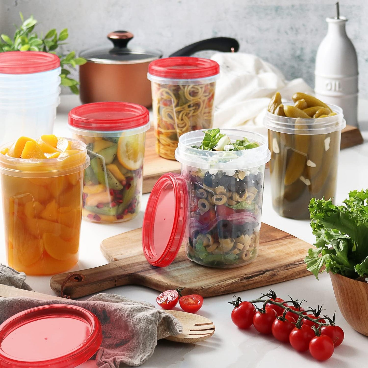 Tafura 10 Pack Leakproof Freezer Containers for Food with Twist Top Lids - 32 Oz BPA Free Reusable Plastic Soup Containers with Screw On Lids - Ideal for Meal Prep, Leftovers & Pantry Organization