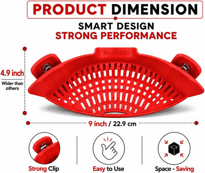 Clip On Pot Strainer for Pots, Pans & Bowls, Silicone Heat Resistant Food Grade Pot Colander, Pasta & Cooking Drainer, Hands-Free Kitchen Strainer with Universal Clip, Dishwasher Safe, Green