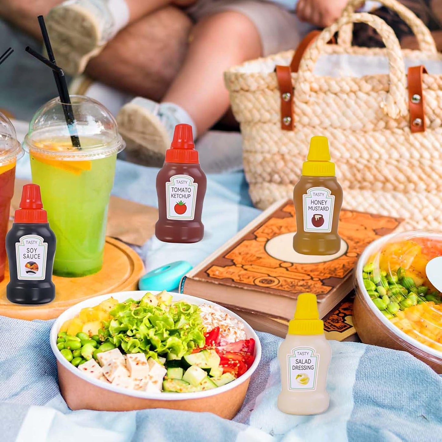 72 Pack Lunch Box Accessories, Including Mini Ketchup Bottle Bear Shaped Condiment Squeeze Bottles Small Sauce Containers Animal Food Picks for Travel Bento Box Picnic
