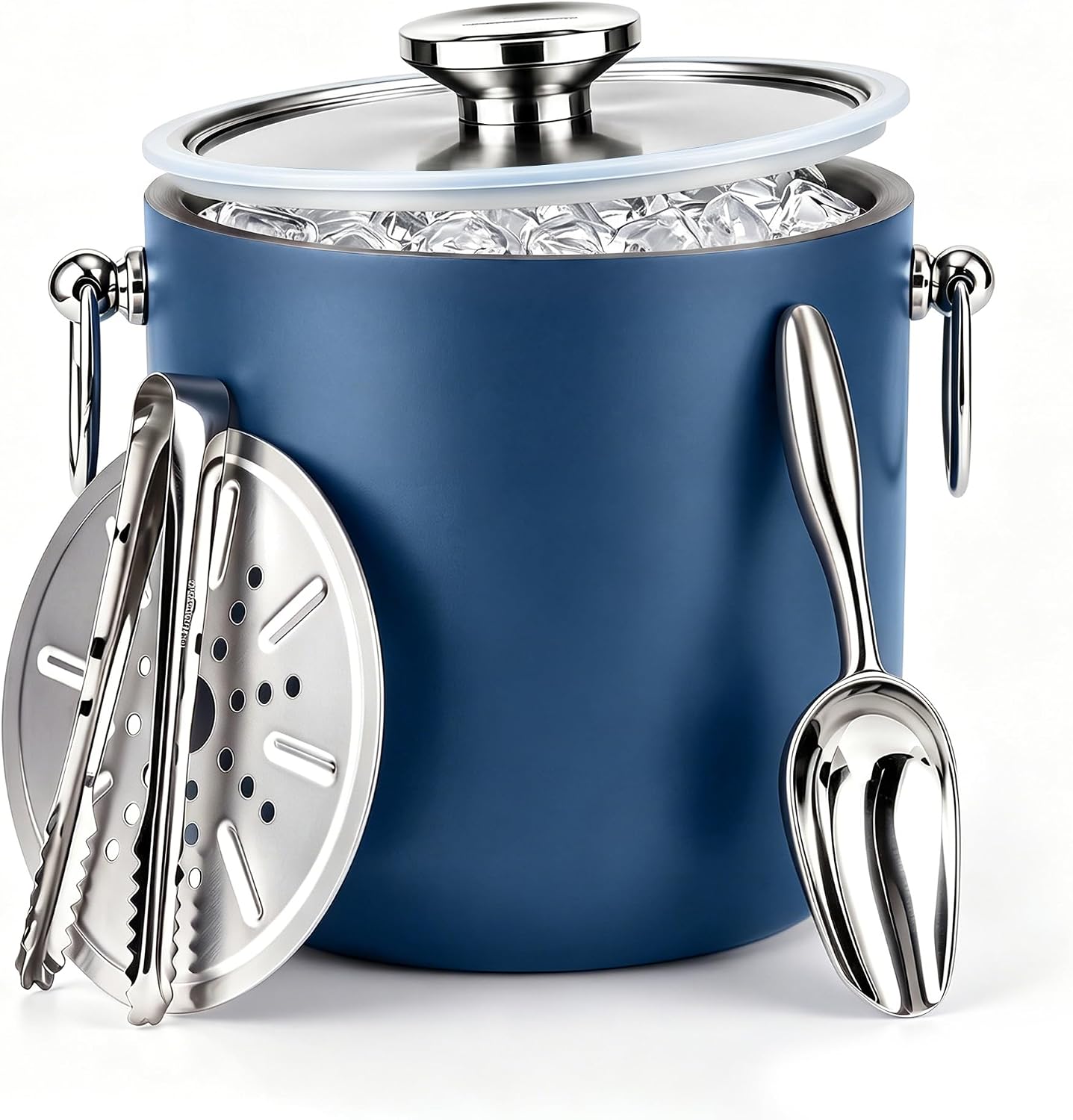 Insulated Ice Bucket, 3L Double Wall Stainless Steel Ice Bucket with Tongs,Lid, Scoop and Strainer, Ice Buckets for Parties,Cocktail Bars, Chilling Beer, Champagne, Wine Bottles