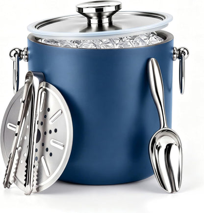 Insulated Ice Bucket, 3L Double Wall Stainless Steel Ice Bucket with Tongs,Lid, Scoop and Strainer, Ice Buckets for Parties,Cocktail Bars, Chilling Beer, Champagne, Wine Bottles