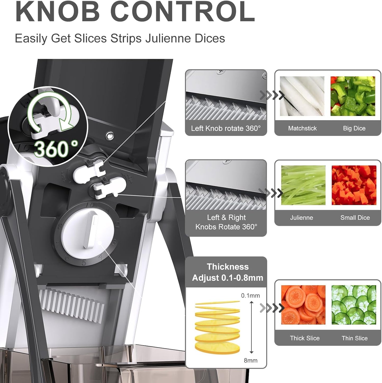 Jonscook All-in-1 Update Safe Mandoline Slicer for Kitchen, Food Chopper with Container, Thickness Adjustable Vegetable Chopper, Potato French Fry Cutter Tomato Apple Slicer Onion (BlackKnight)