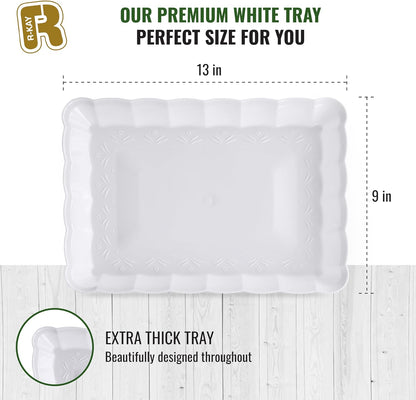 6 Pack Clear Plastic Serving Trays for Party, 9 x 13 Inch - Heavy Duty Plastic Trays for Food - Rectangular Party Serving Trays and Platters - Clear Disposable Trays