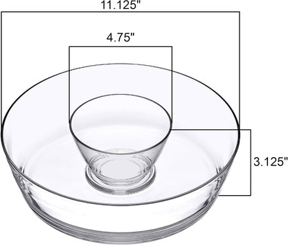 Amazing Abby - Charlie - Plastic Chip and Dip Bowl, Clear Serving Platter, Unbreakable Party Appetizer Tray, BPA-Free, Dishwasher-Safe, Great for Chips, Salsa, Veggies, Snacks, and More