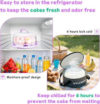 Cake Carrier With Lid And Handle, Bpa-Free Cake Holder With Lid For 10 Inch Round Cake Carrier With 10 pcs Round Golden Cake Boards And Portable Insulated Bag