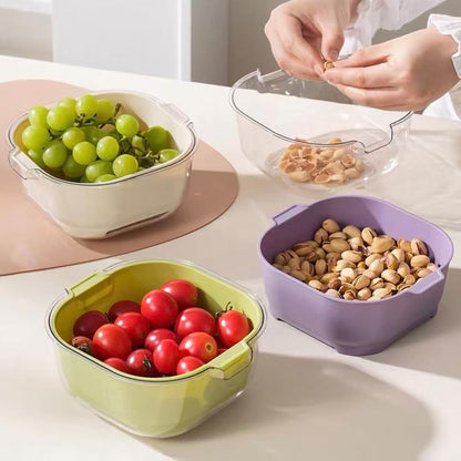 3 Pcs Set Double-Layer Plastic Colander, Large Capacity Food Strainers, Fruits Vegetable Washing Draining Basket, Detachable and Stackable Multi-Layer Strainer Bowl, Easy to Clean for Kitchen (Brown)