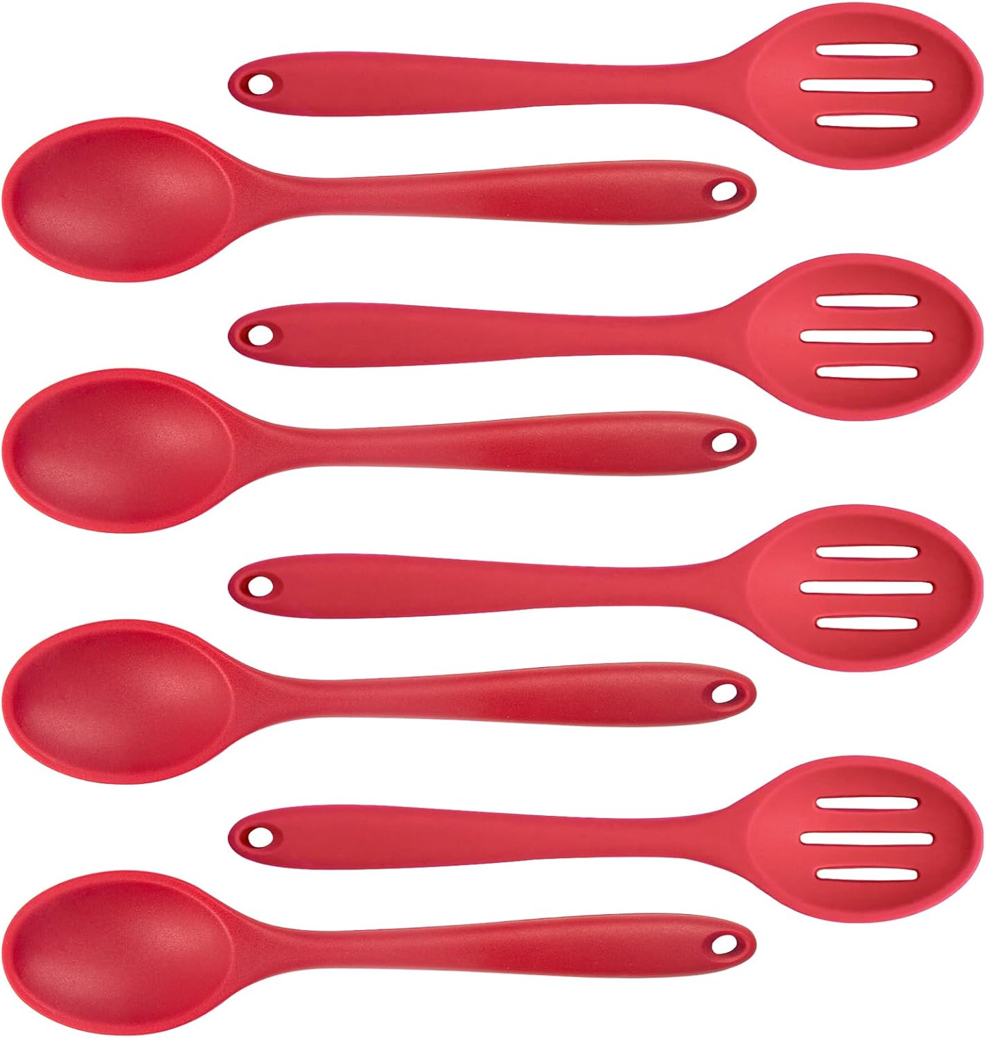8 Pcs 8inch Heat Resistant Cooking Spoons for Nonstick Cookware Set -Ideal for Cooking, Baking, Mixing, Stirring Includes Slotted & Solid Spoons, Design for Nonstick Cookware (Black+Red+Green+Purple)