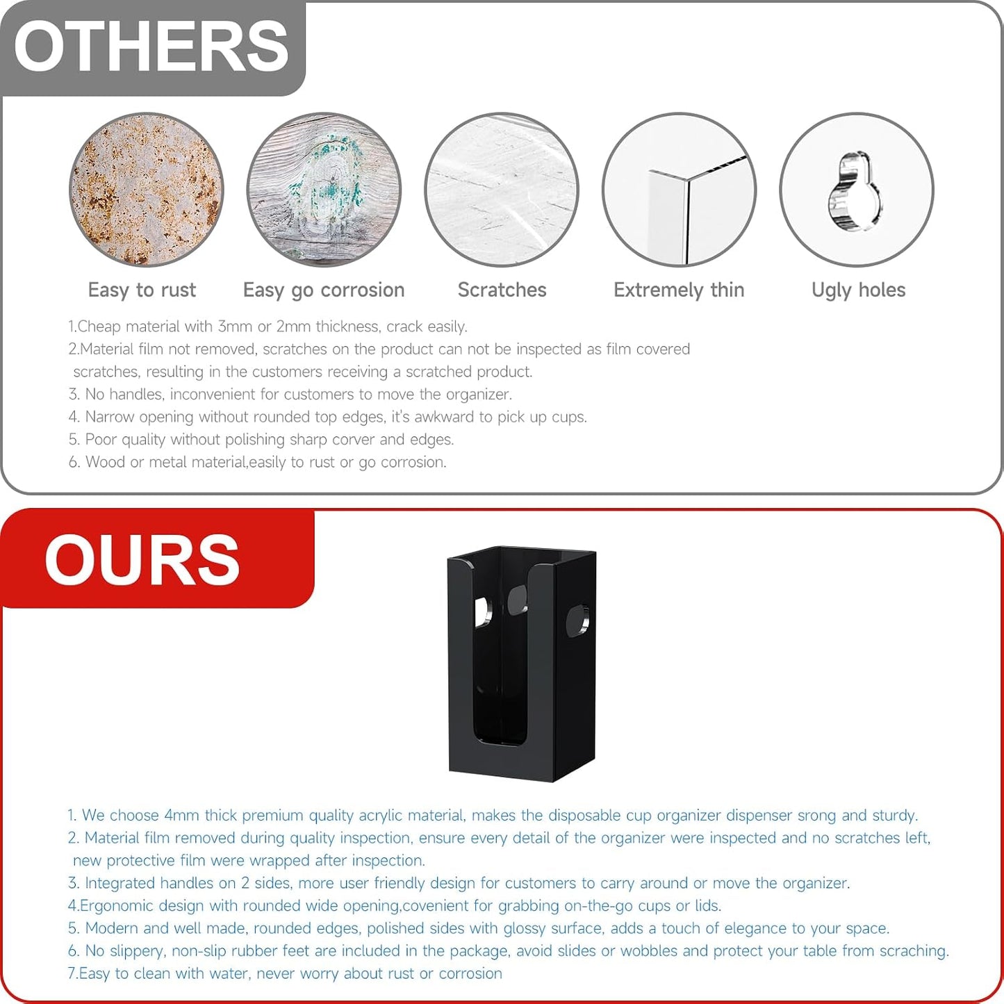 WINFFOR Disposable Cup Organizer Dispenser - 2 Compartments Clear Acrylic Cup and Lid Holder with Handles Plastic Cup Dispenser Countertop Paper Cup Holder for Coffee Bar House Party Essentials
