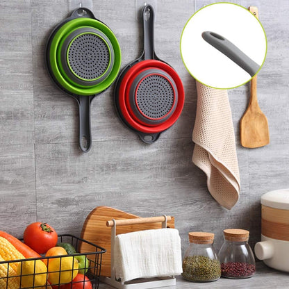 Foldable Silicone Strainer Colanders with Handles, Green and Red, 2 Pack