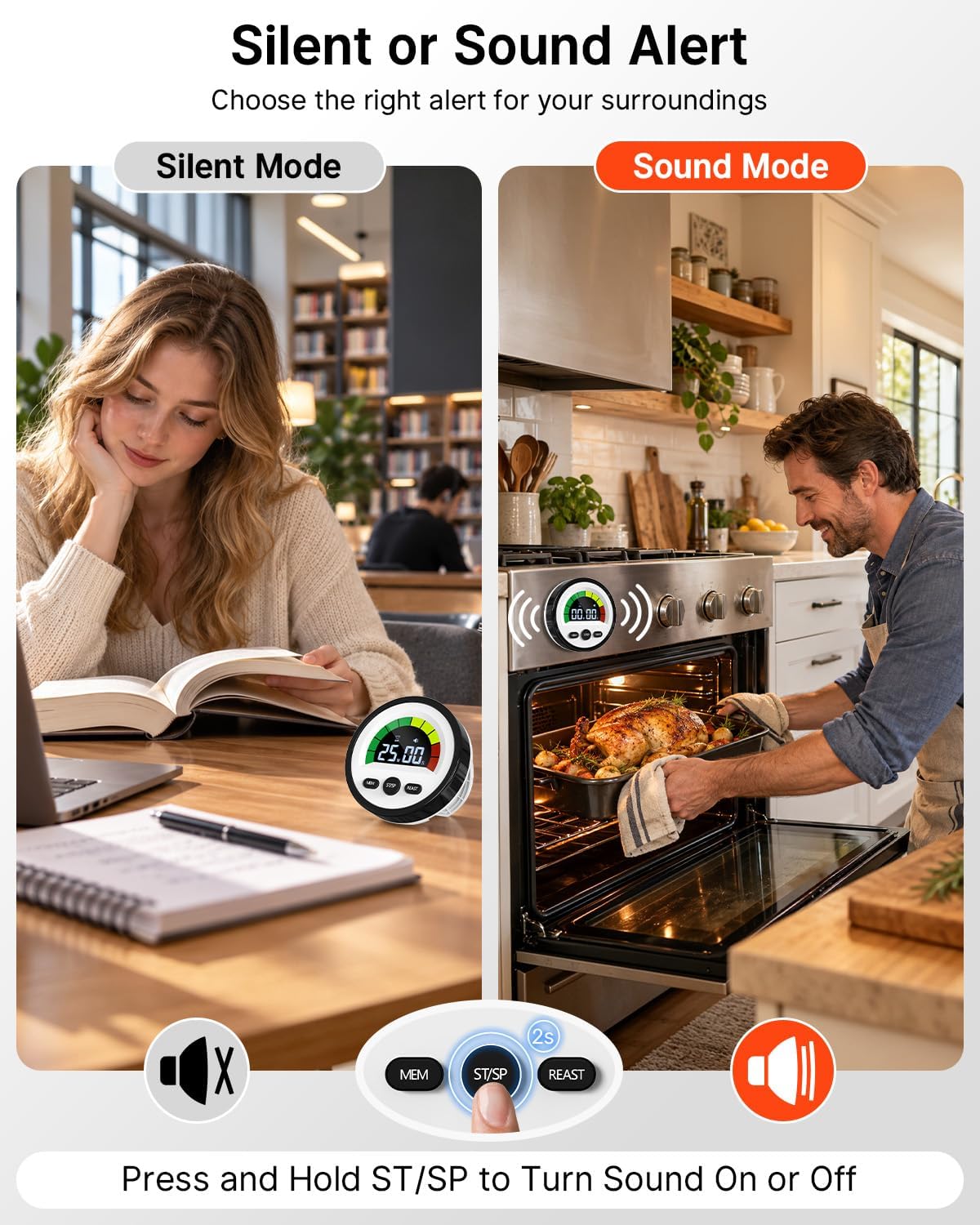 Digital Magnetic Kitchen Timer for Cooking, Rechargeable, Loud Alarm