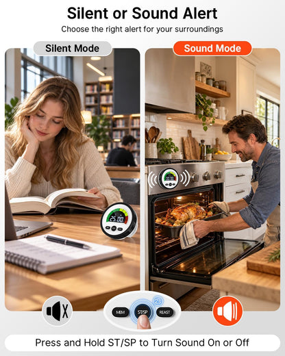 Digital Magnetic Kitchen Timer for Cooking, Rechargeable, Loud Alarm