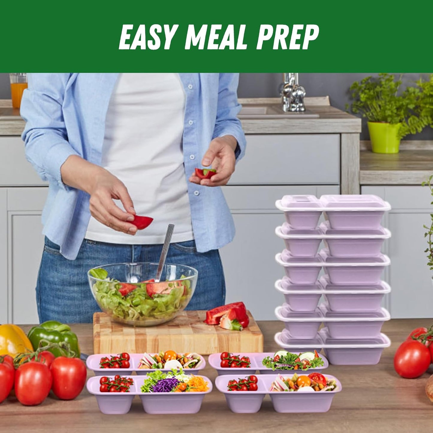 Dealusy 50 Pack (100-Piece) 28 oz Meal Prep Containers Reusable with Lids 2-Compartment, Sturdy Leakproof Food Safe, Microwave Freezer Dishwasher Safe, To Go Take Out Plastic Food Storage, Black