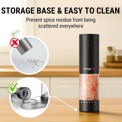 TempPro Rechargeable Electric Salt and Pepper Mill Set with Large Capacity