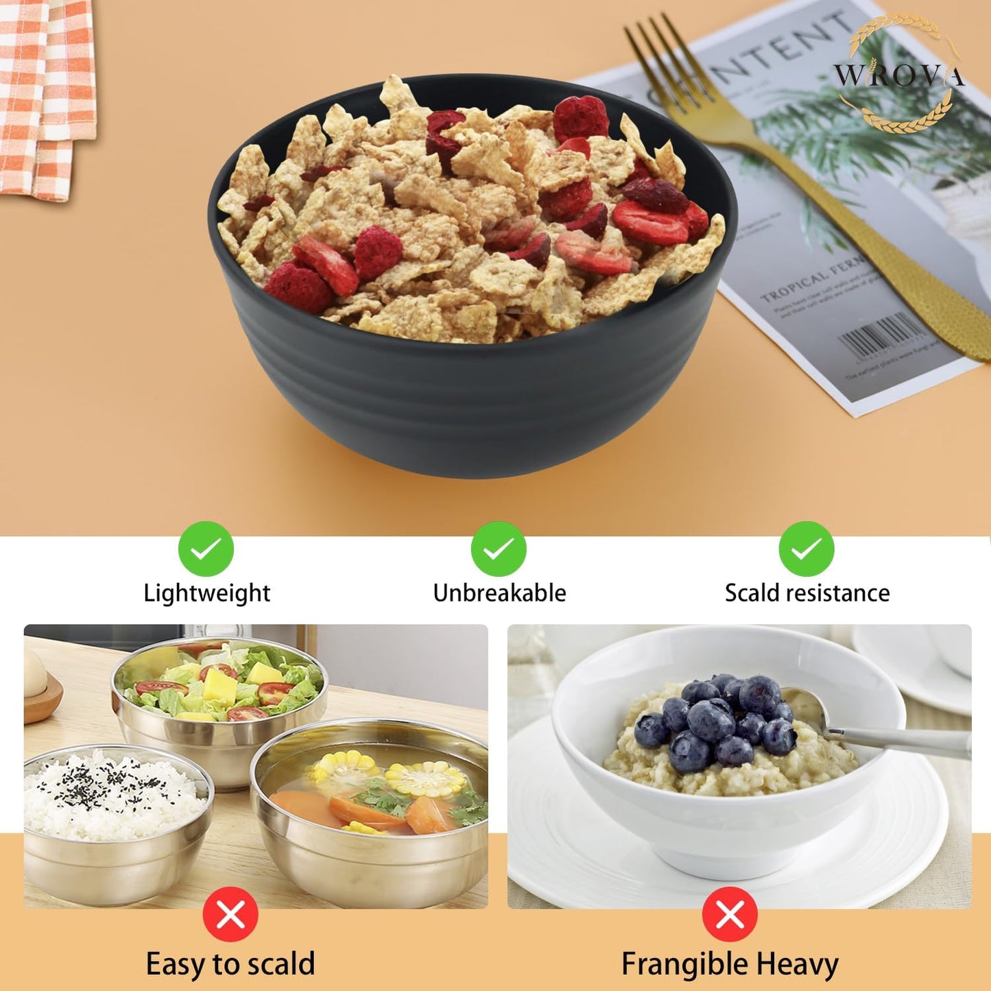 Wheat Straw Bowl Sets,8 PCS Unbreakable Cereal Bowl 26 OZ,Microwave and Dishwasher Safe Bowls,Bowl Sets for Camping and Picnic BPA Free Colorful Salad Bowls for Serving Soup,Oatmeal and Fruit Etc…