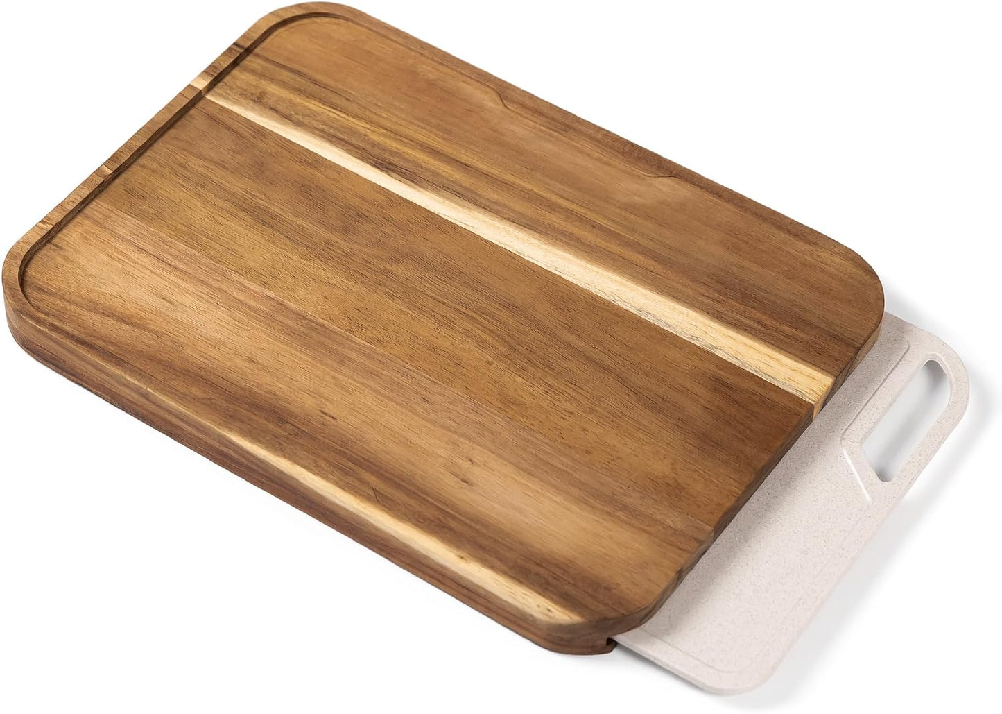 KitchenEdge Premium Acacia Cutting Board with Nesting Rice Fiber Chopping Board for Cooking Prep, 2 Piece Kitchen Set, Non-Slip Feet with Juice Groove, Heavy Duty, Pre Oiled, 17” x 12.5”