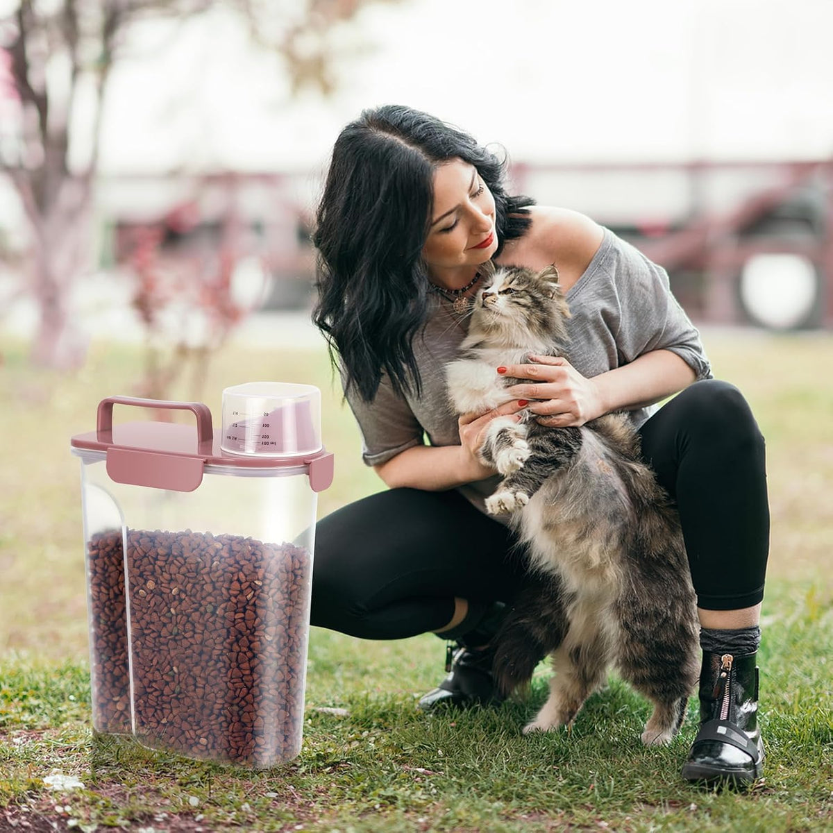 LEAWALK 5Lbs Airtight Cat Dog Food Storage Container with Upgraded Large Nozzle BPA-Free, Pet Food Storage Containers for Rice, Grain, Pet Food, Flour, Dog Treat Storage (Dark Gray, 5L-1pack)